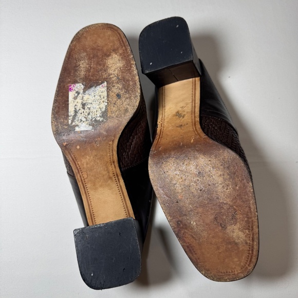 Ingledews Spain Women Brown Leather Woven Block Heel Mule 6 6.5 Preppy Academia - Picture 7 of 9